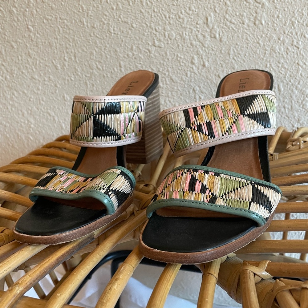 Lien.Do/Anthropologie colored raffia heeled sandals. Like new condition. Size 8.